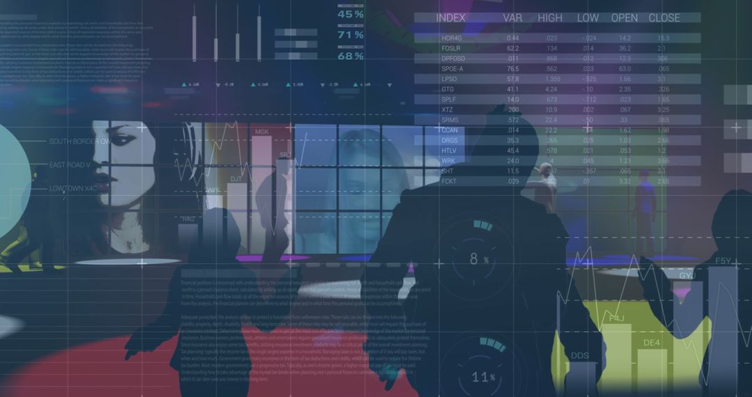 Futuristic Business Data with Dancing Silhouettes