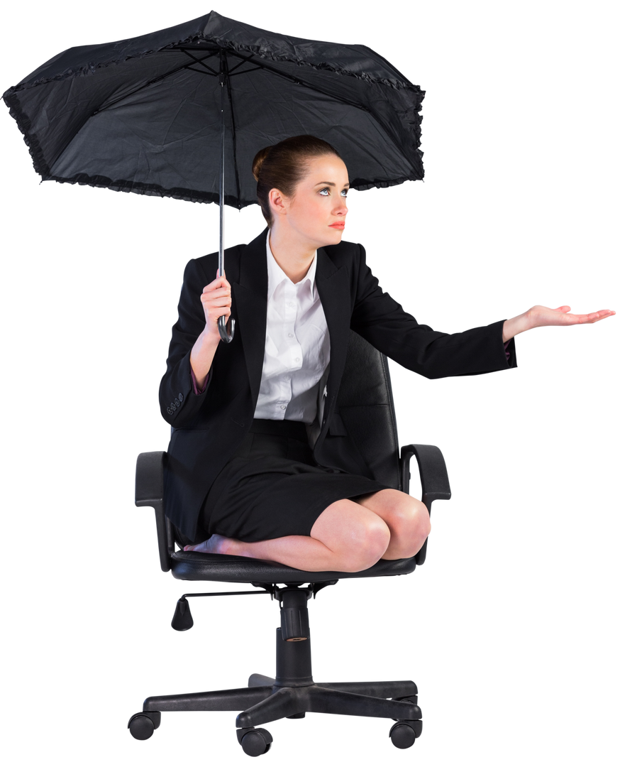 Businesswoman with transparent background holding umbrella sitting on office chair - Download Free Stock Images Pikwizard.com