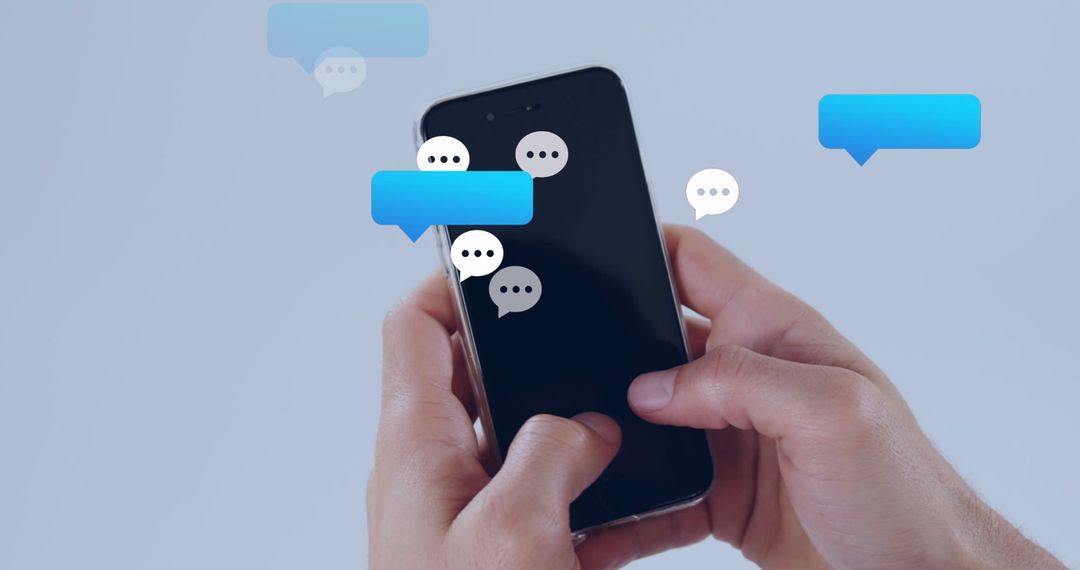 Person Using Smartphone with Floating Chat Icons