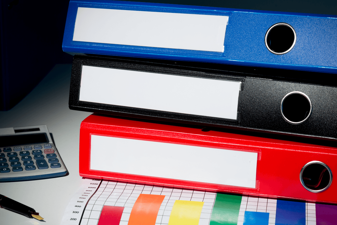 Colorful Transparent Folders on Office Desk with Documents