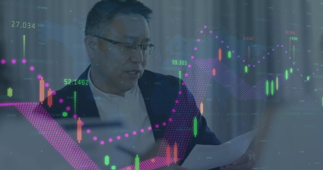 Businessman Analyzing Financial Data with Charts Overlay