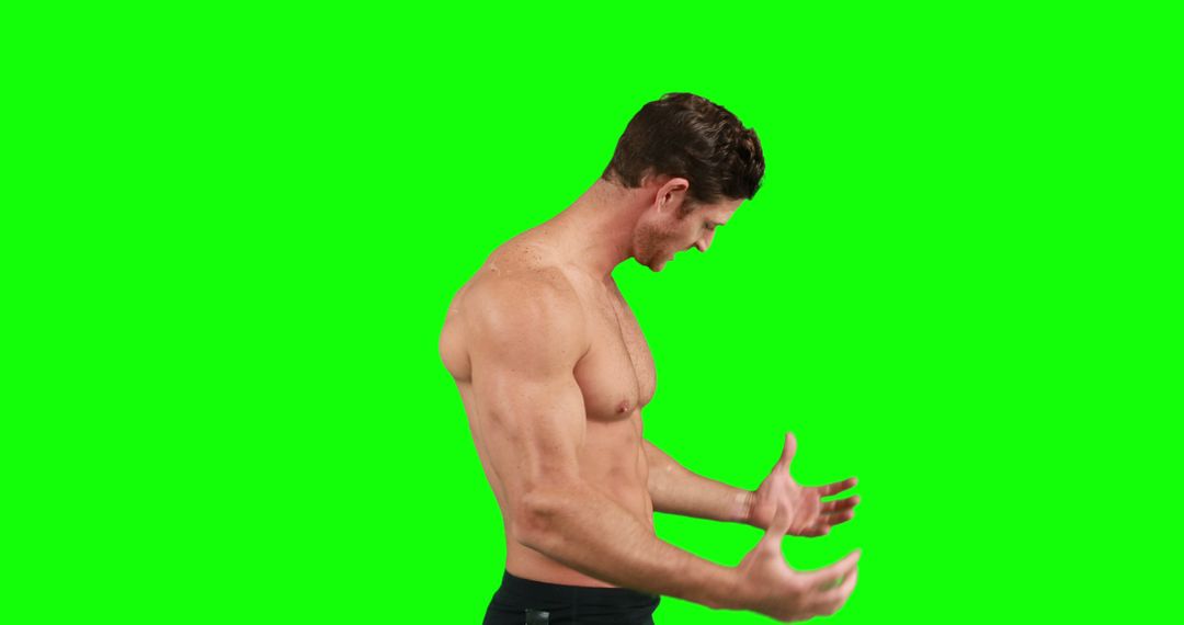 Shirtless Man Expressing Shock Against Green Screen Background - Free Images, Stock Photos and Pictures on Pikwizard.com