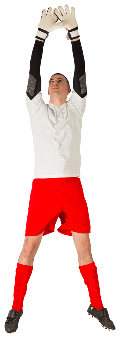 Male Footballer Jumping on Transparent Background