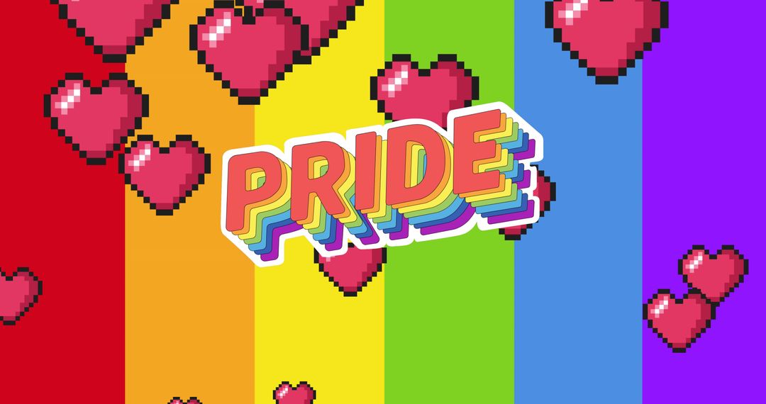 Vibrant PRIDE Banner with Digital Hearts and Rainbow