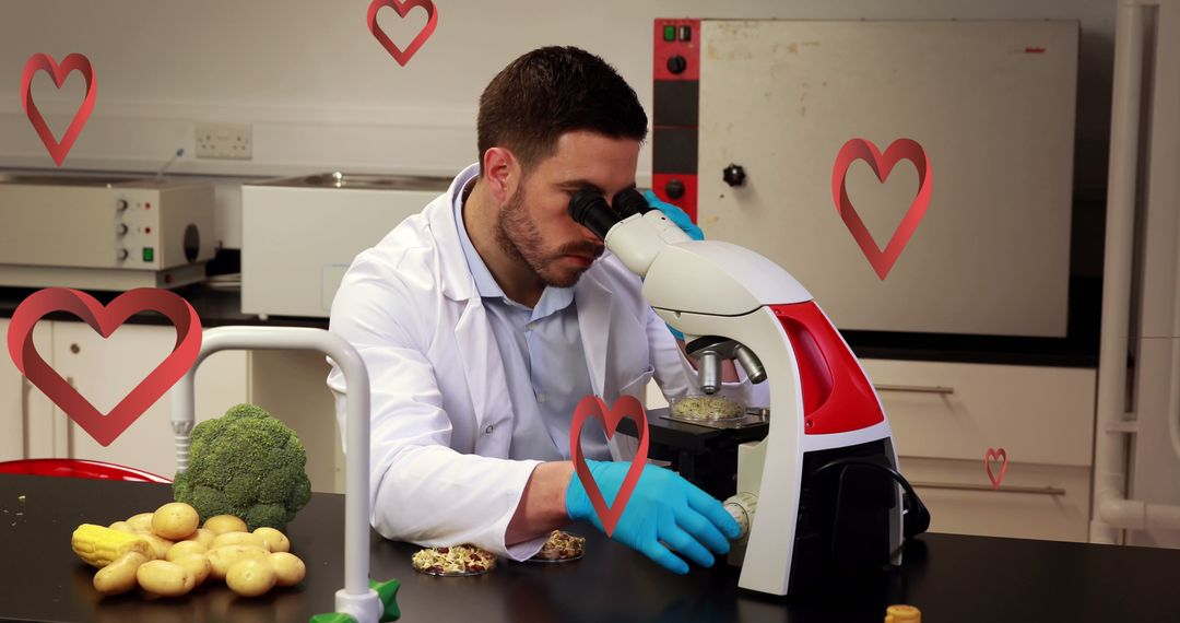 Scientist Examines Food with Microscope in Laboratory