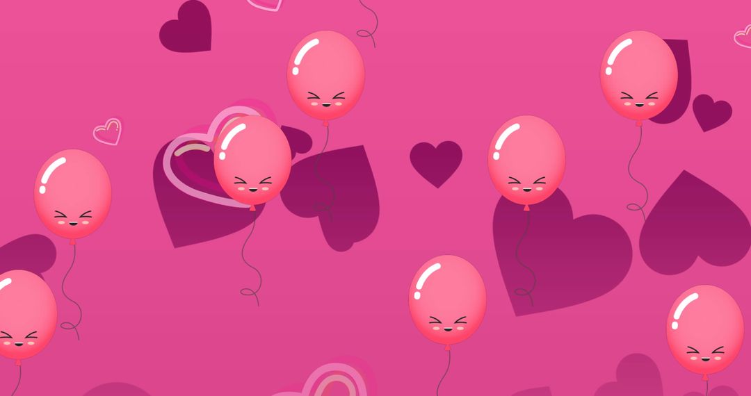 Playful red balloon hearts on pink background