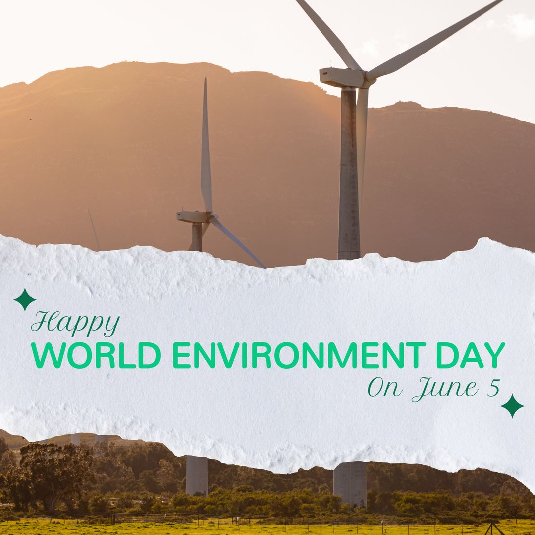 Environment Day Celebration with Wind Turbines on Hillside