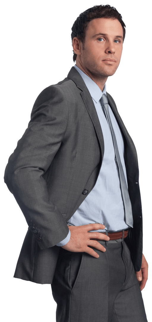 Confident Businessman Transparent Background with Hand on Hip