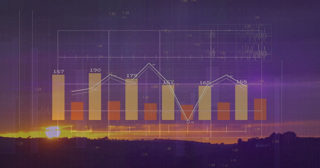 Financial Data Analysis with Graph Overlay on Scenic Sunrise