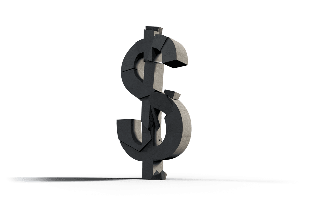 Broken Dollar Symbol on Transparent Background for Economic Concepts