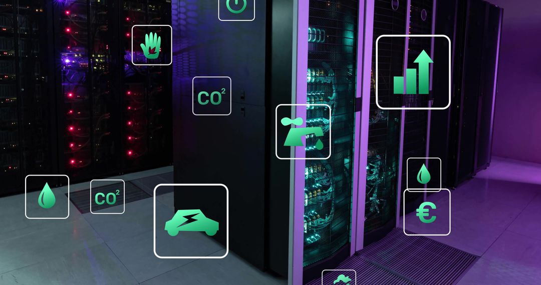 Eco-Friendly Data Processing Concept with Floating Icons