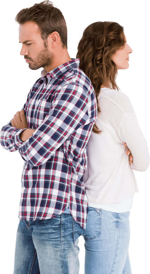 Transparent Image of Couple Standing Back to Back with Crossed Arms