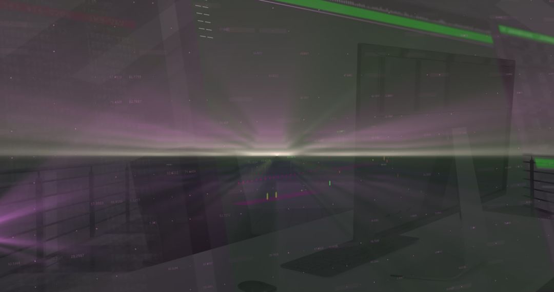 Digital Interface Overlay on Futuristic Office Workspace