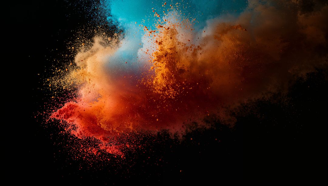 Dynamic Burst of Vibrant Color Powders Forming Abstract Cloud