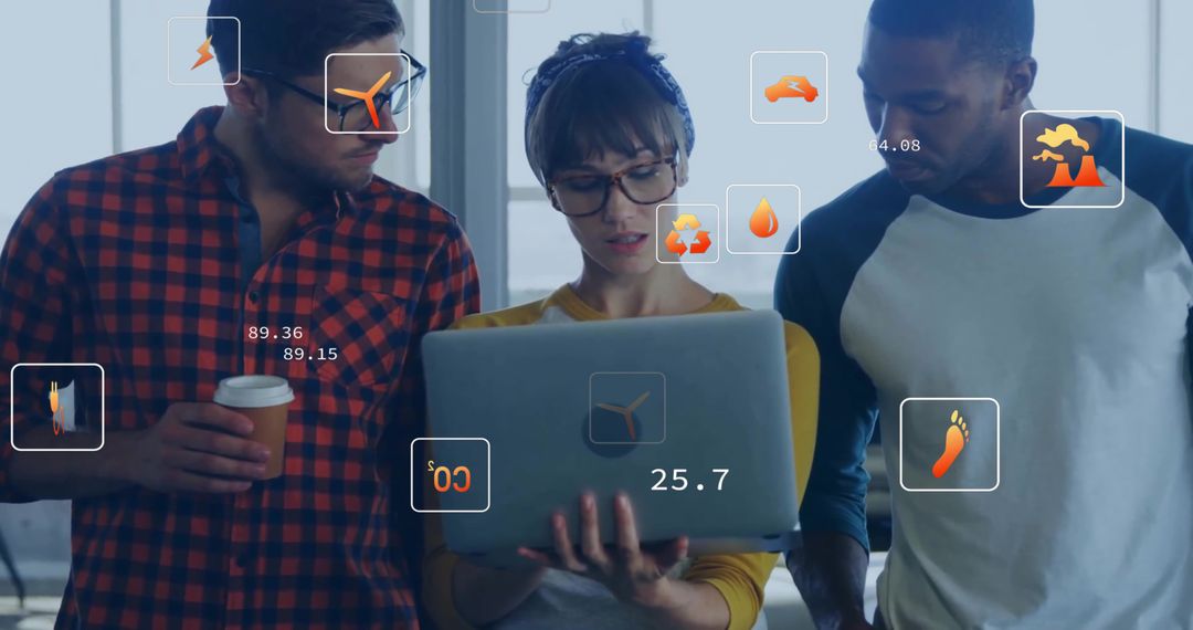 Team Analyzing Data on Laptop in Contemporary Office Setting