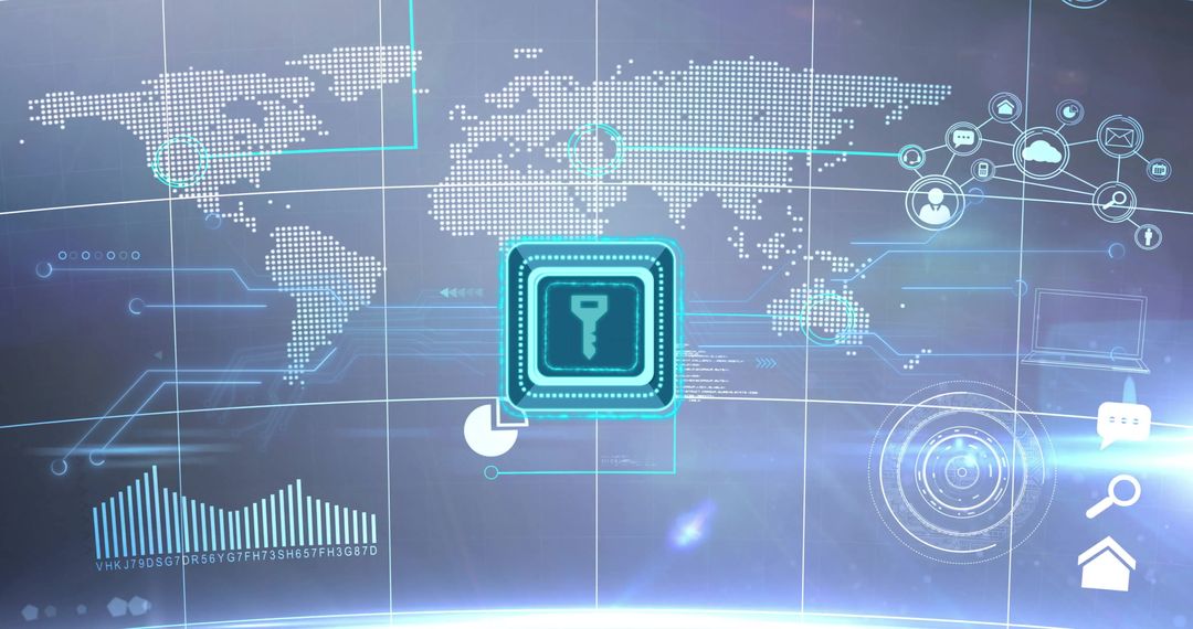 Global Cybersecurity Data Protection Concept with Tech Icons