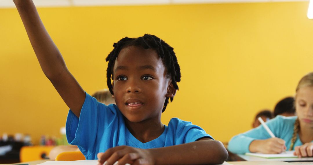 Young African American Boy Participating Actively in Classroom - Free Images, Stock Photos and Pictures on Pikwizard.com