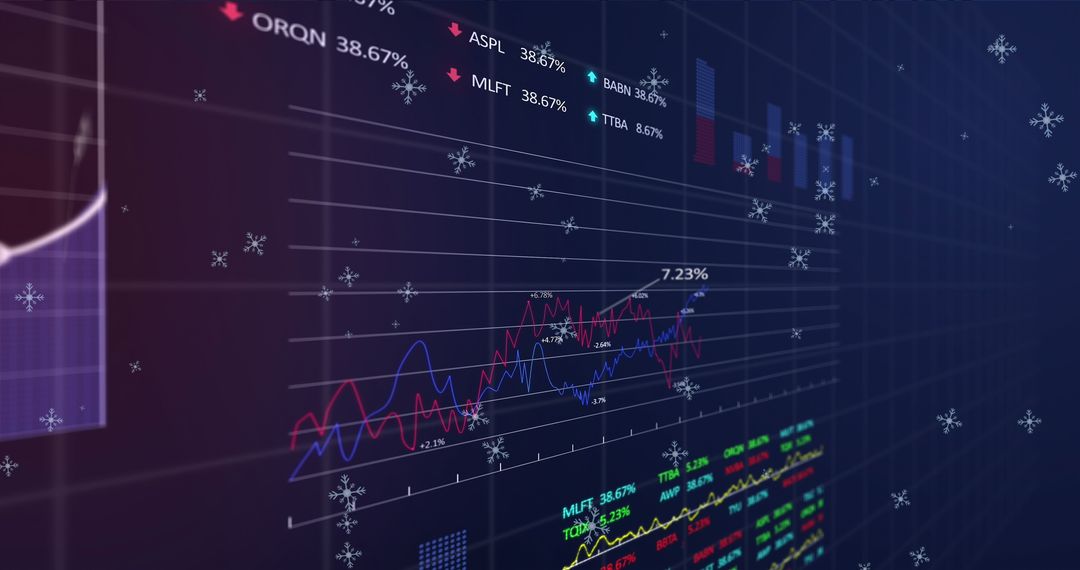 Digital Financial Data Graph with Winter Snowflake Theme