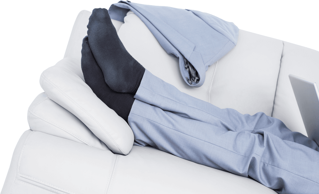 Transparent Businessman Relaxing on Sofa in Light Suit