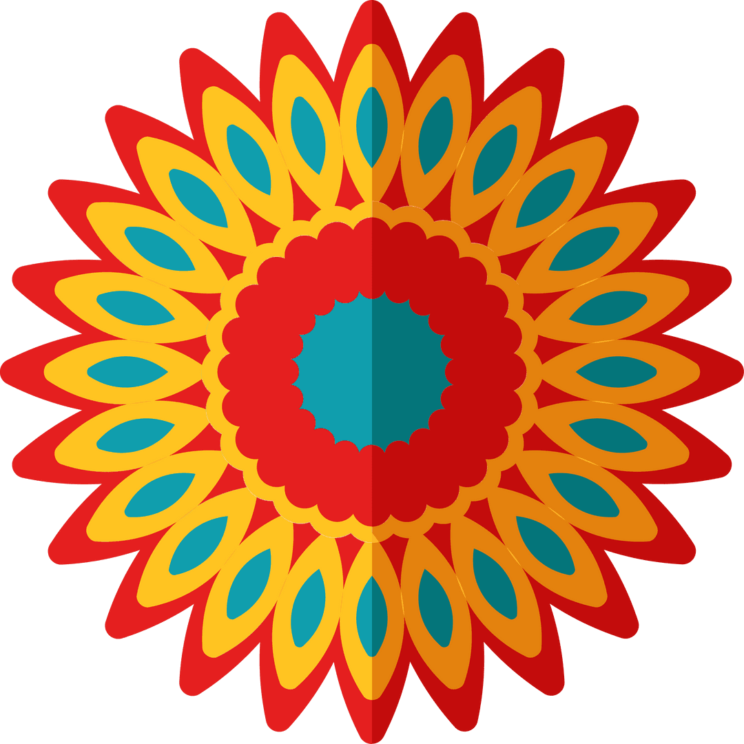 Vibrant Mandala on Transparent Background with Red Yellow Orange Petals