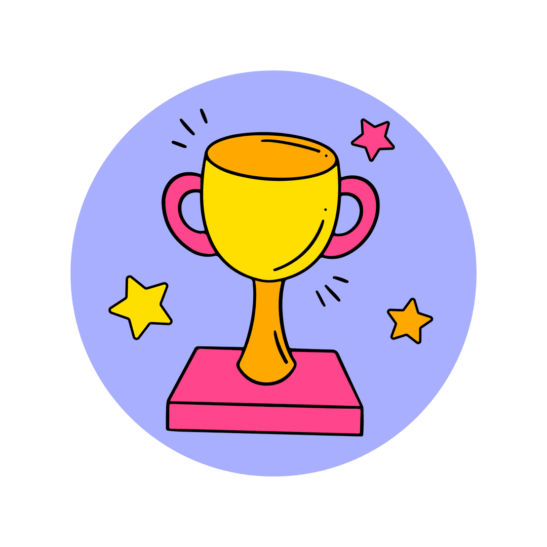 Transparent Gold Trophy with Stars on Pink Base Illustration