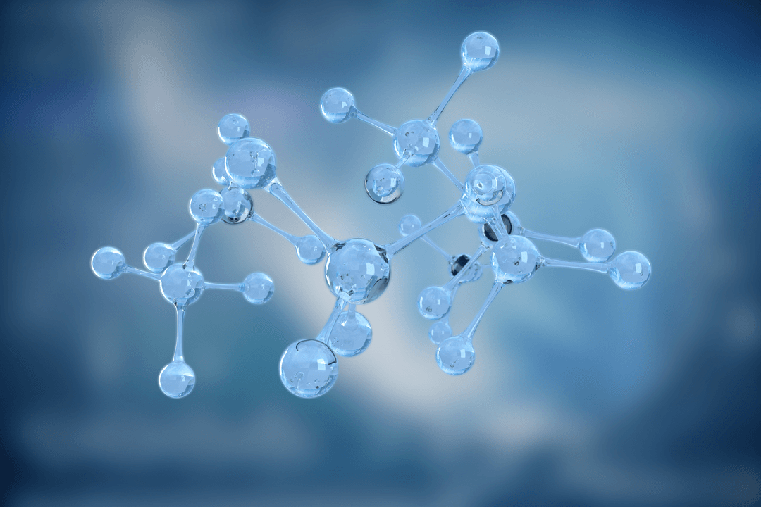 Transparent Molecular Structure Illustration Floating on Blue Background