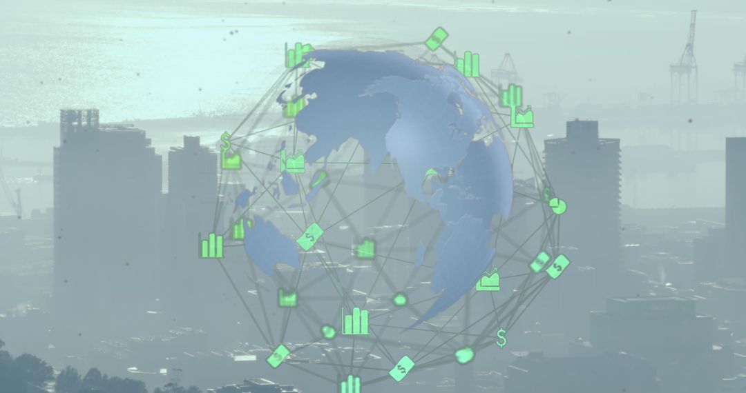 Digital Network and Global Connectivity over Urban Cityscape