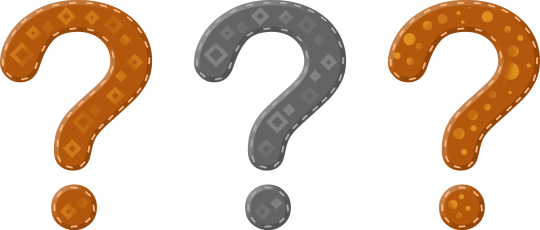 Set of Three Decorative Transparent Question Marks in Orange and Gray