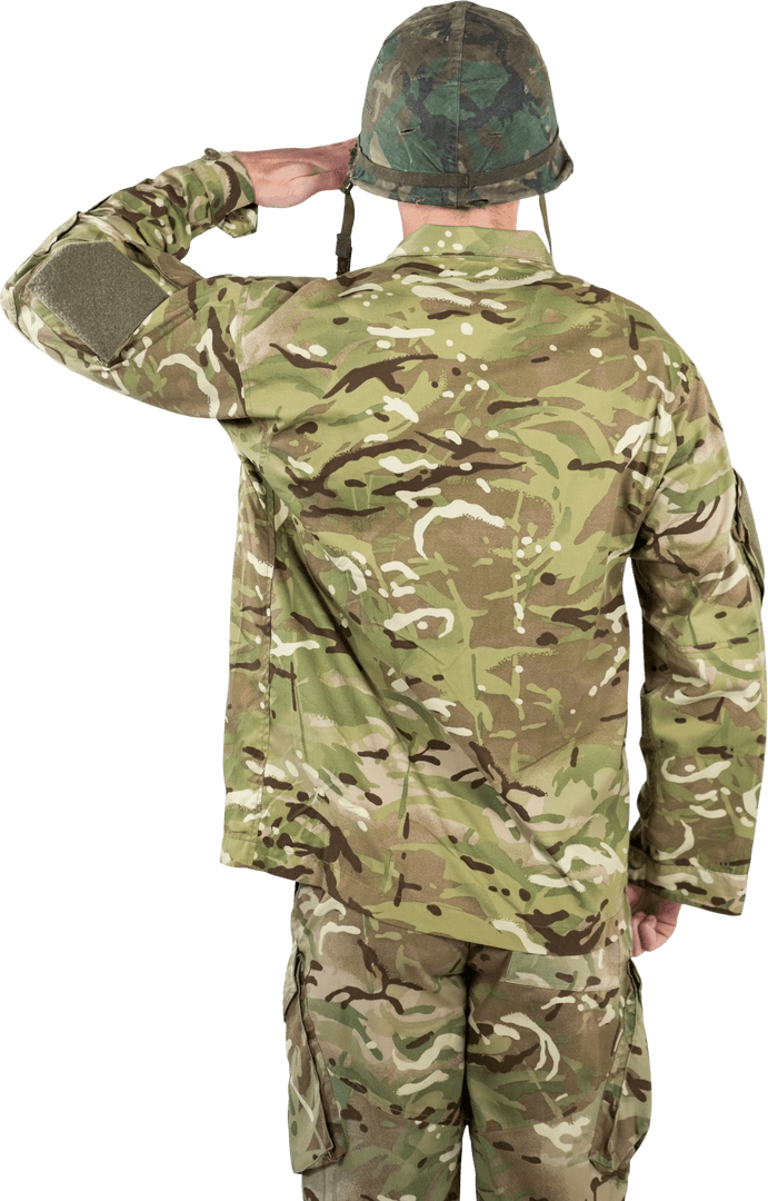 Transparent Background Military Soldier Saluting in Camouflage