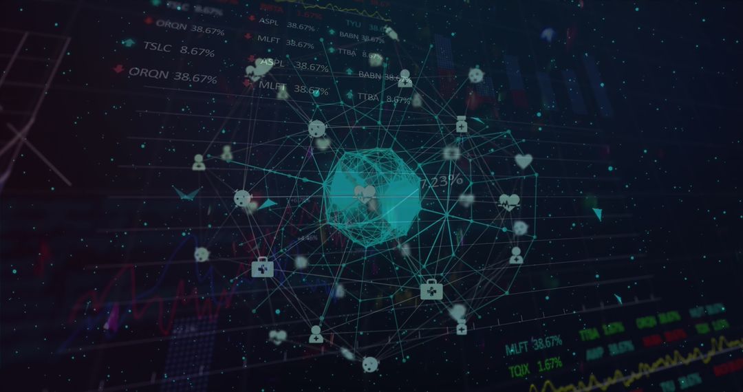 Futuristic Medical Icons over Global Data Visualization