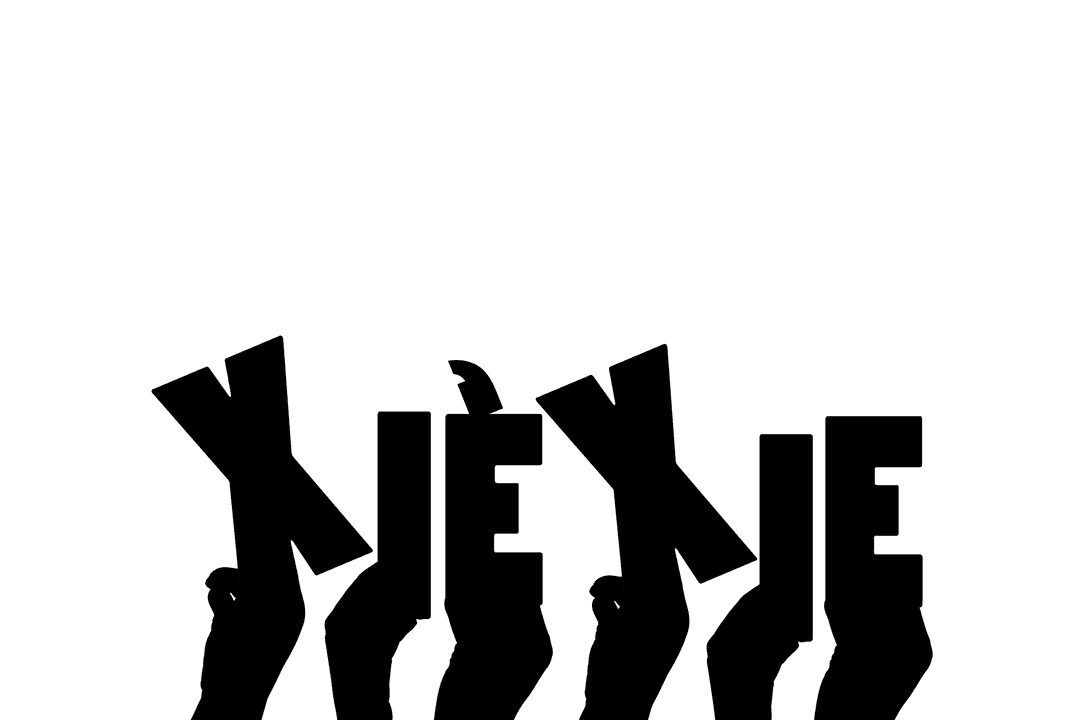 Expressing Gratitude with Hands and Xiexie Text on Transparent Background