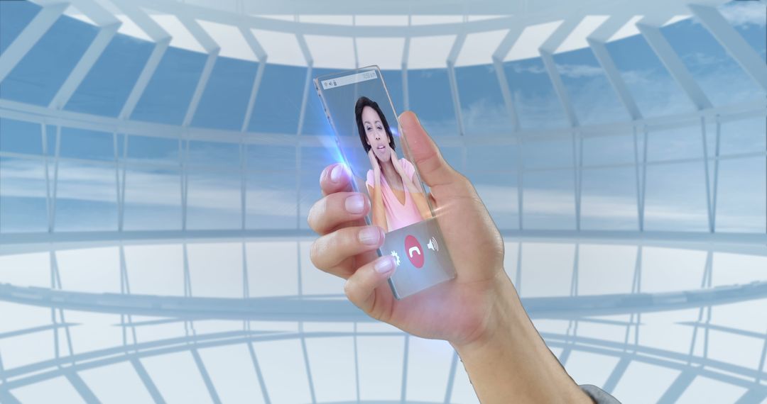 Futuristic Video Call with Transparent Smartphone Interface