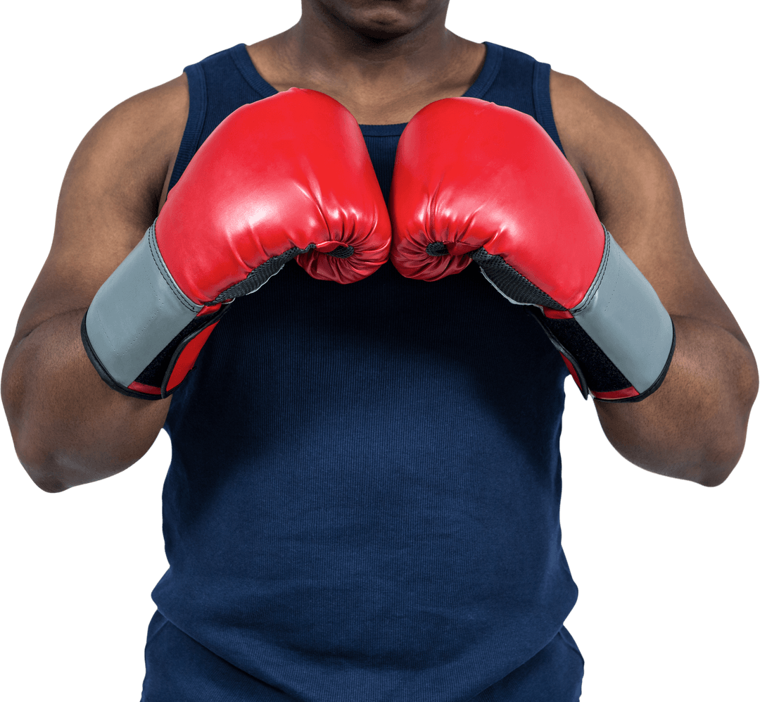 Transparent Boxer's Stance with Red Gloves