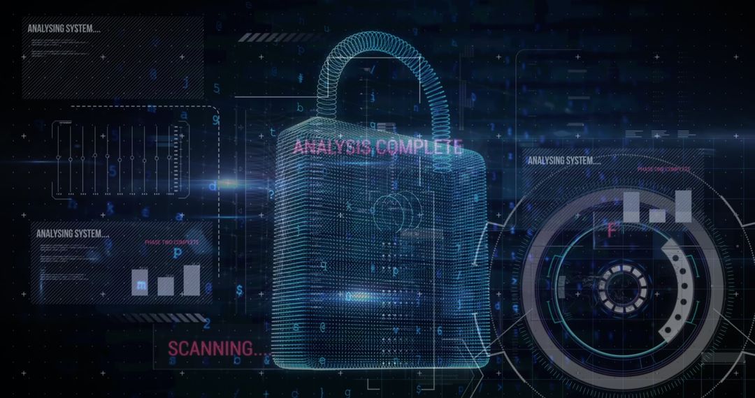 Digital Security Padlock with Data Processing Representation