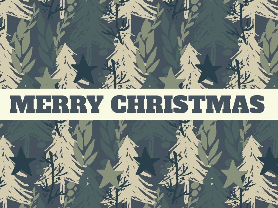 Camouflage Christmas Design with Textured Trees and Stars