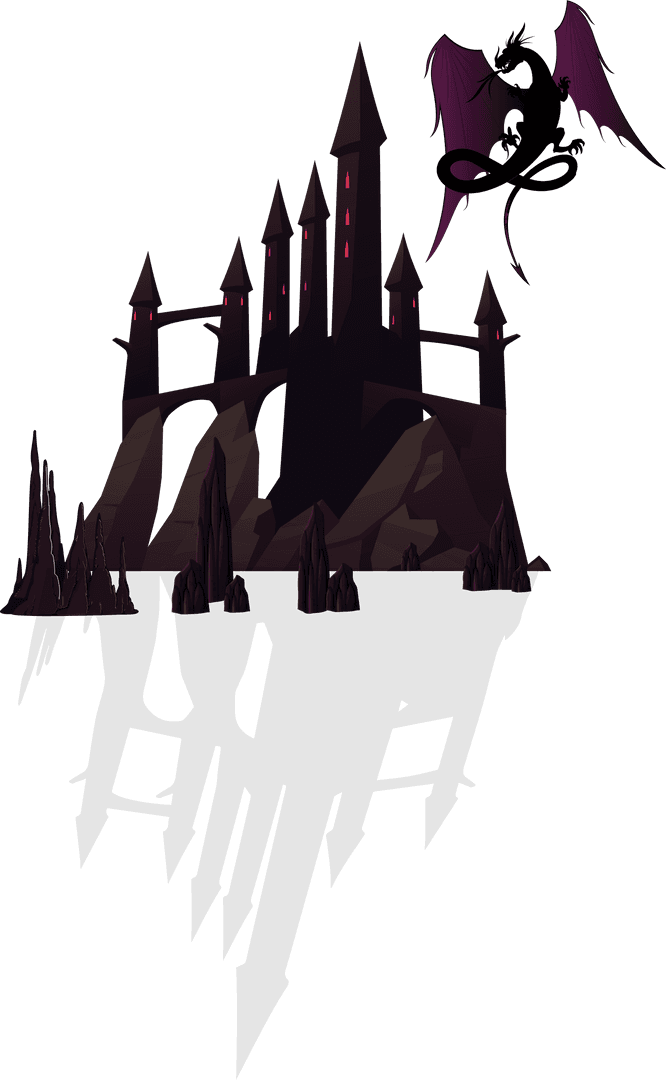 Gothic Floating Castle with Dragon Silhouette on Transparent Background