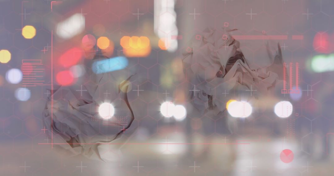 Futuristic Urban Night Scene with Floating Abstract Forms