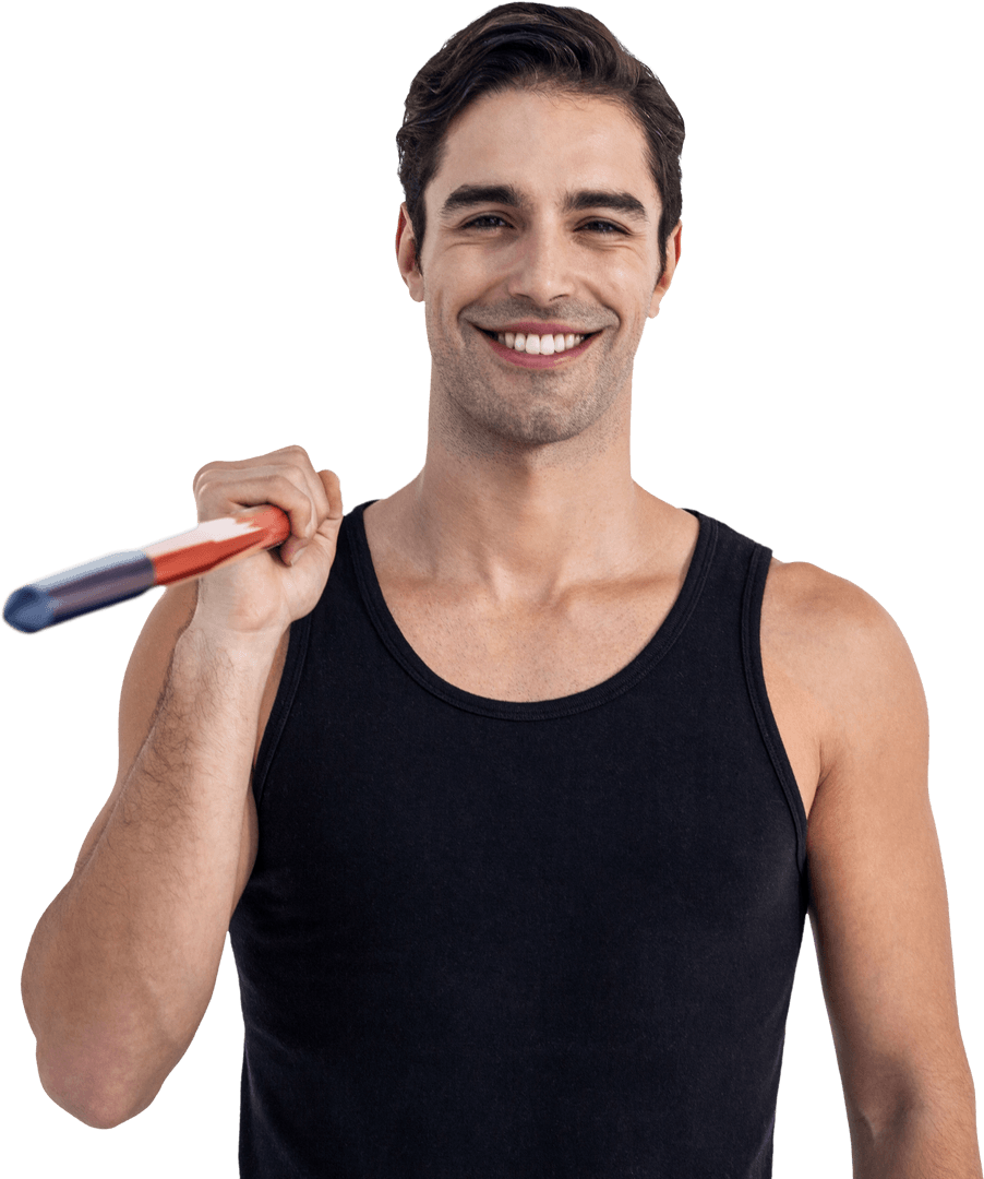 Transparent Athlete Holding Javelin Wearing Black Tank