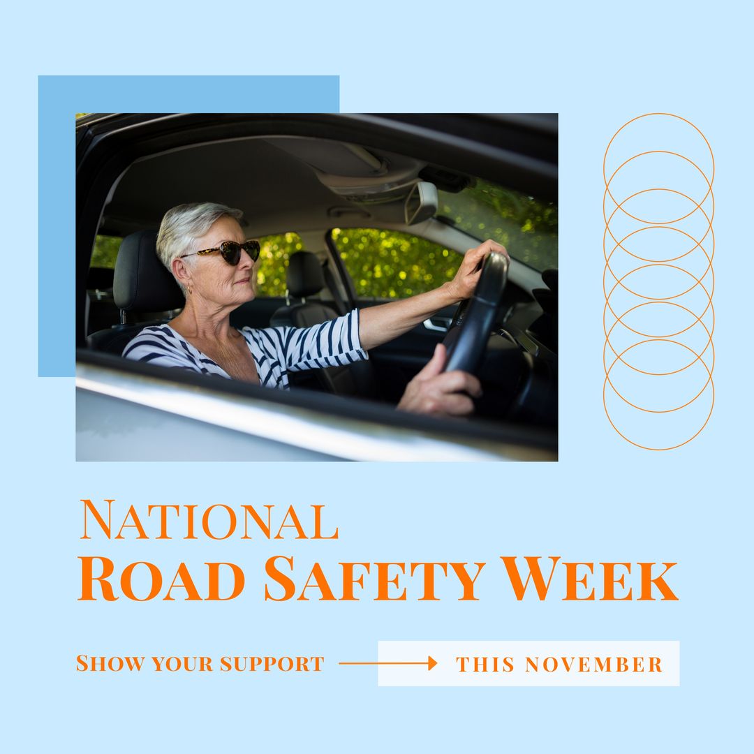 Senior Woman Driving Car for National Road Safety Week Campaign - Download Free Stock Templates Pikwizard.com