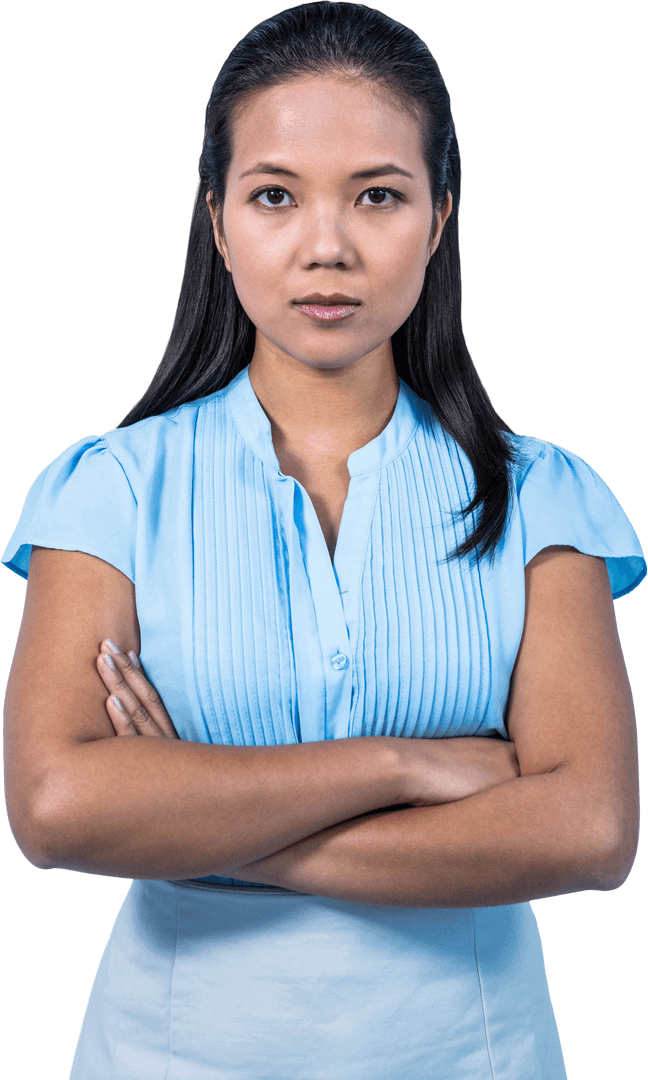 Confident Asian Businesswoman with Folded Arms on Transparent Background