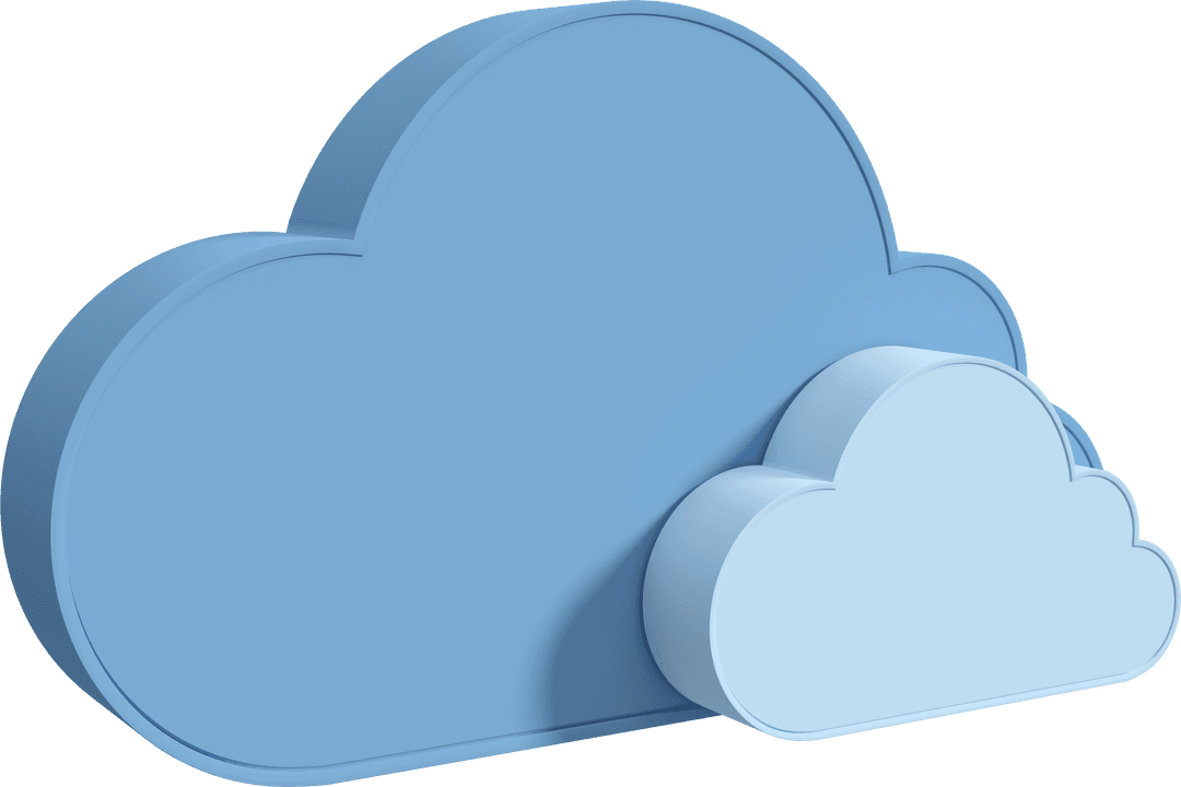 Transparent Double 3D Cloud Symbols in Shades of Blue