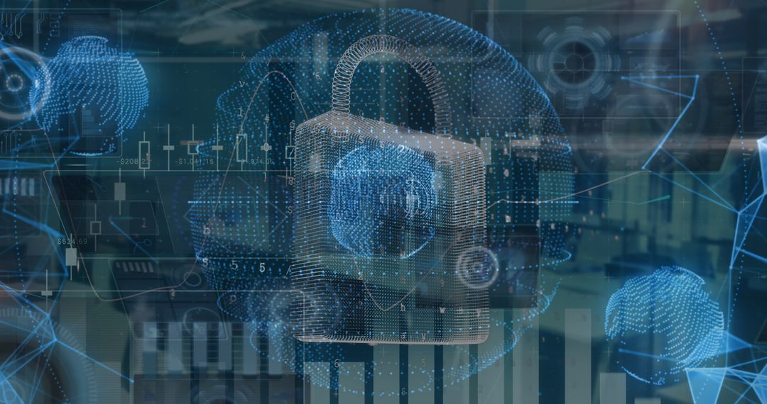 Digital Lock Representing Cybersecurity in Virtual Network Concept