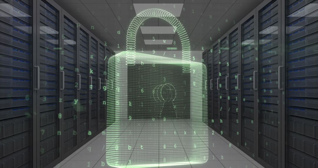 Digital Padlock Representing Internet Data Security in Server Room