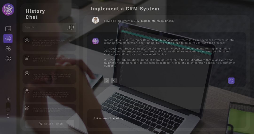 AI Interface Overlaid on Businesswoman Using Laptop in Office