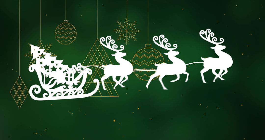 Santa Claus and Reindeer Sleigh on Festive Green Background