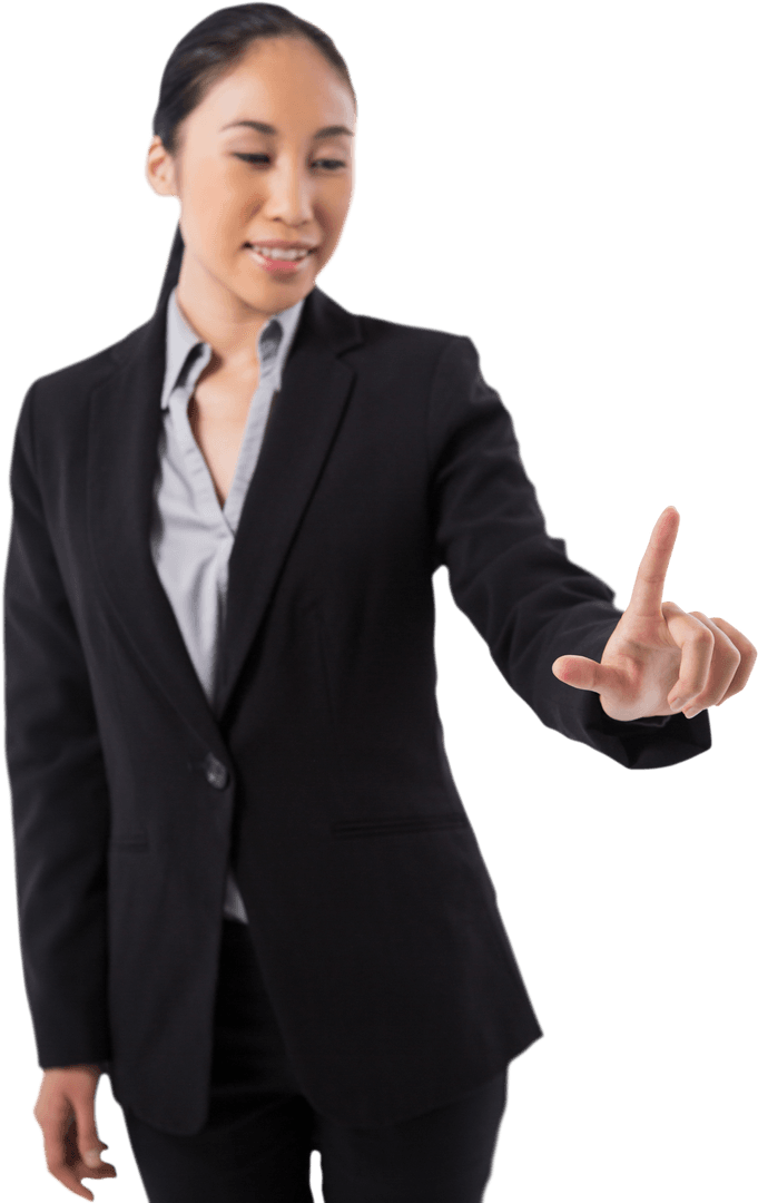 Transparent Businesswoman Engaging with Virtual Tech Interface