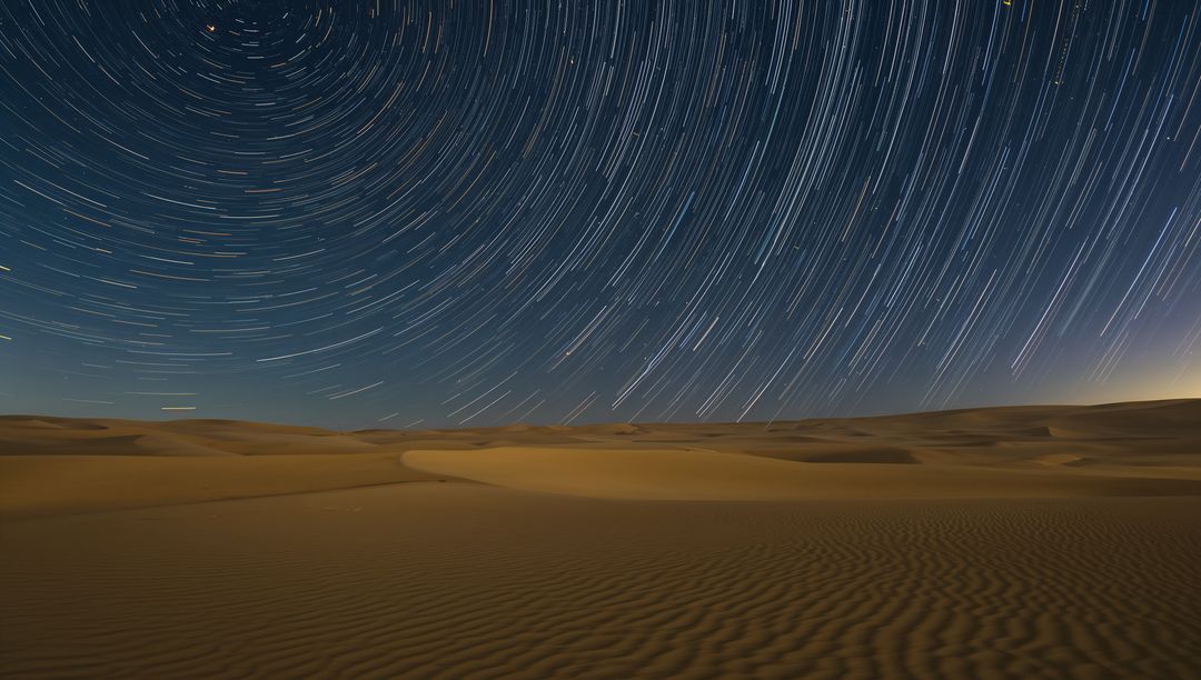 Captivating Star Trails Over Serene Desert Landscape