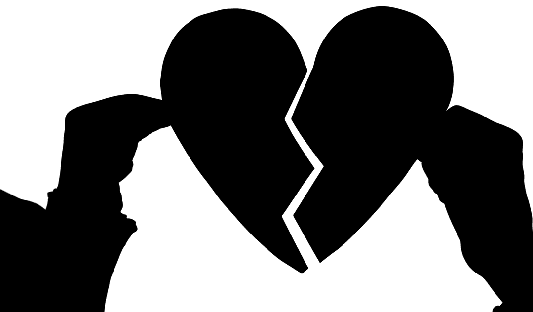 Transparent Silhouette of Hands Holding Broken Heart Symbol