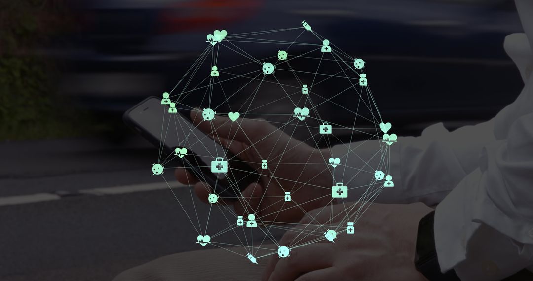 Digital Connections Displayed Around Smartphone User