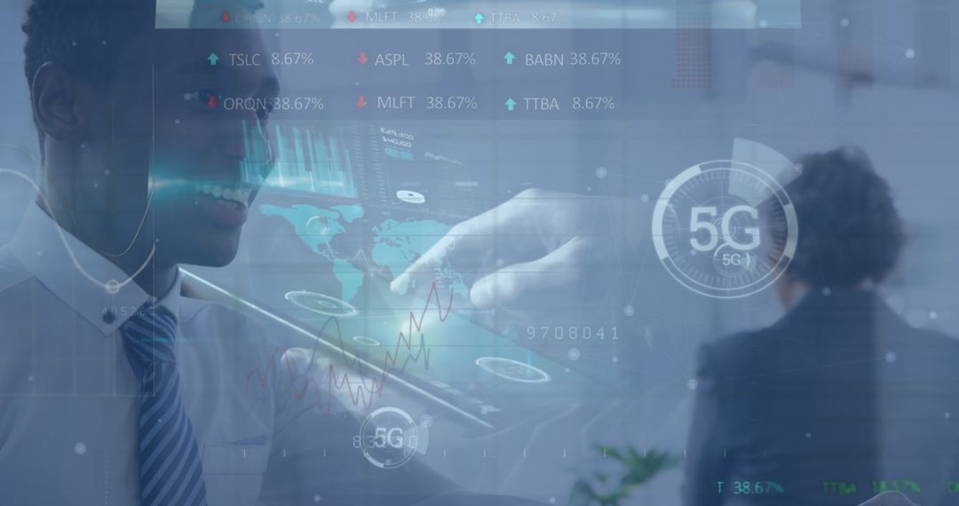 Innovative Businessman Interacting With Digital Data Graphs